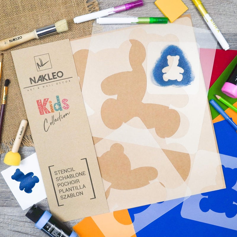 NAKLEO Painting Stencils Set for Nursery Room, 5 Pcs Templates 3.5" to 13.4" Teddy Bear Plush, Plastic and Reusable Drawing Stencils, Decor, Craft DIY Wall Furniture - Image 2
